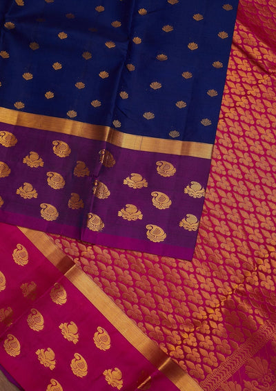 Navy Blue Zariwork Pure Silk Designer Saree - Koskii