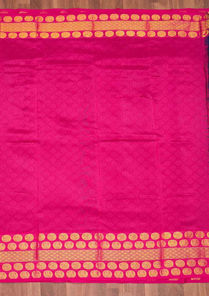 Navy Blue Zariwork Pure Silk Saree - Koskii