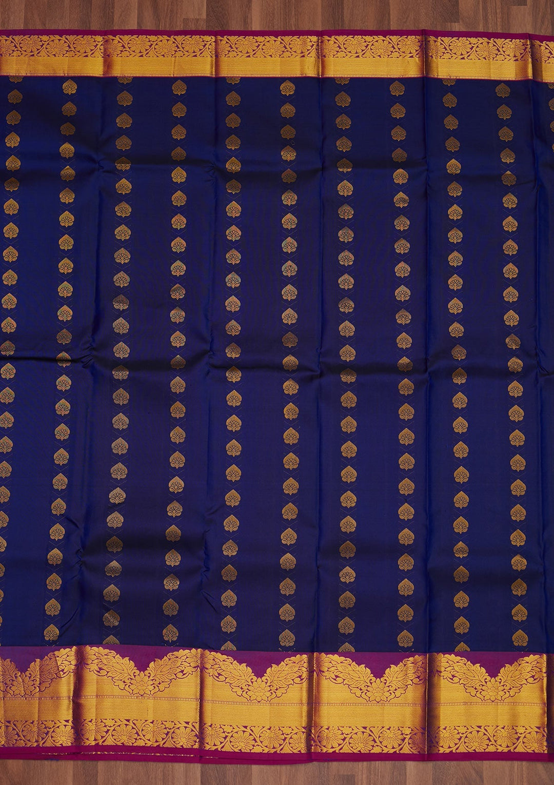 Navy Blue Zariwork Pure Silk Saree - Koskii
