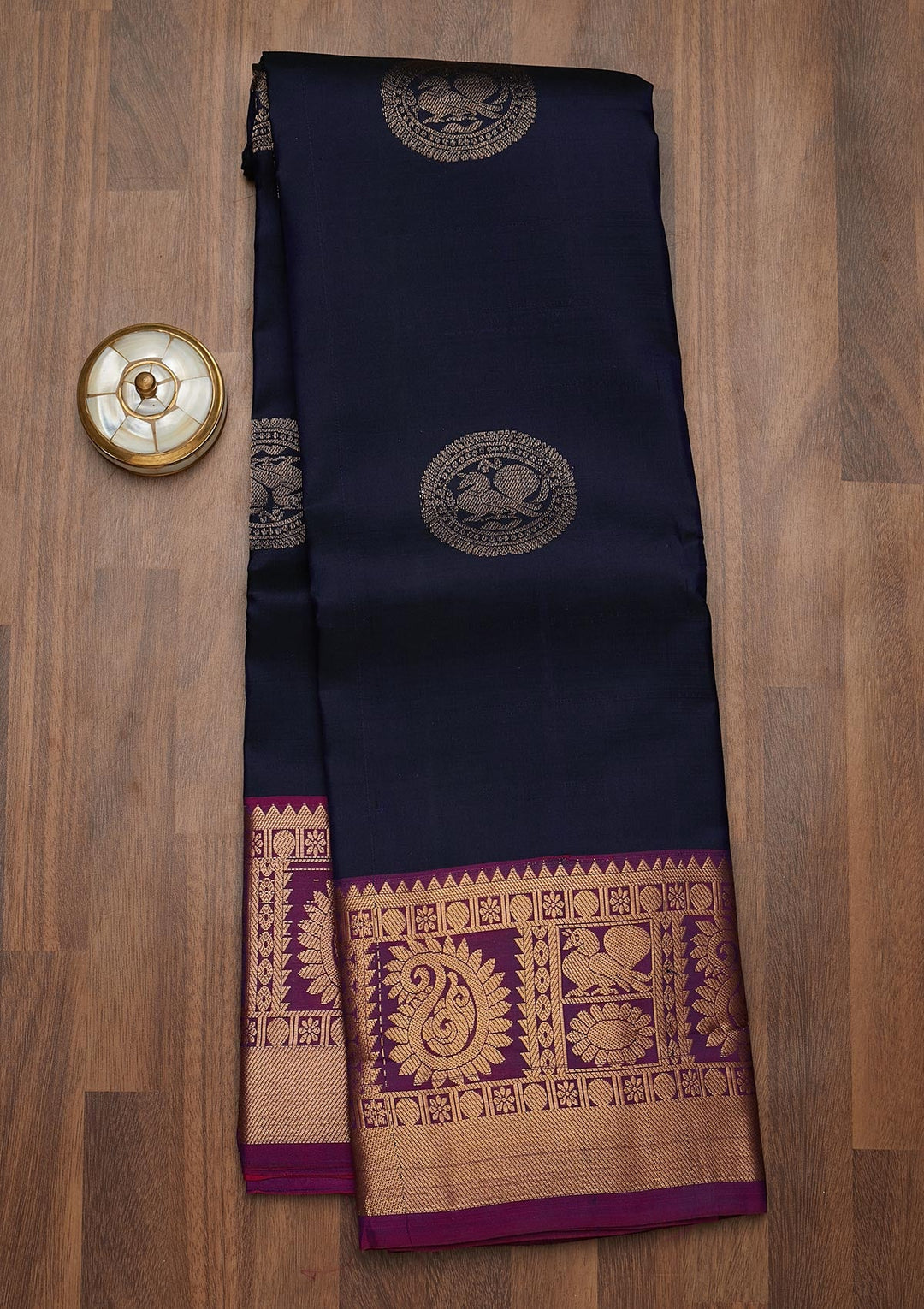 Navy Blue Zariwork Pure Silk Saree-Koskii