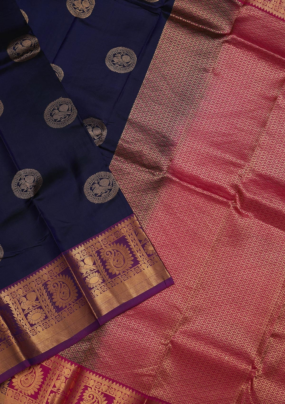 Navy Blue Zariwork Pure Silk Saree-Koskii