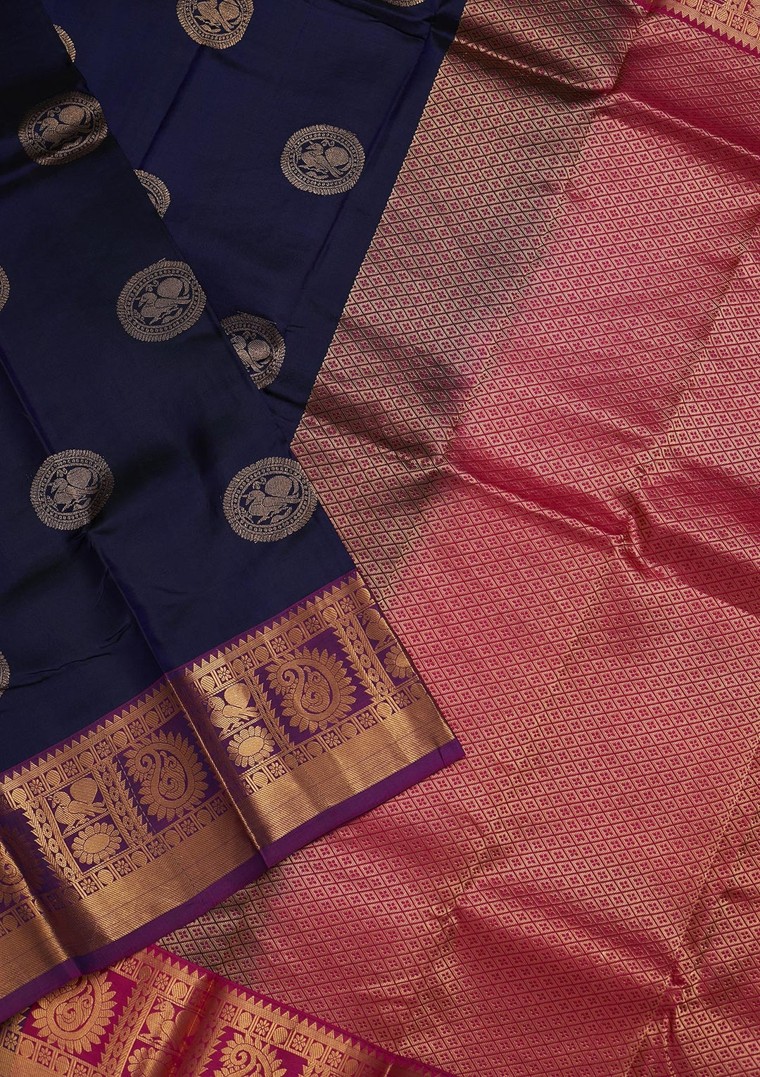 Navy Blue Zariwork Pure Silk Saree-Koskii