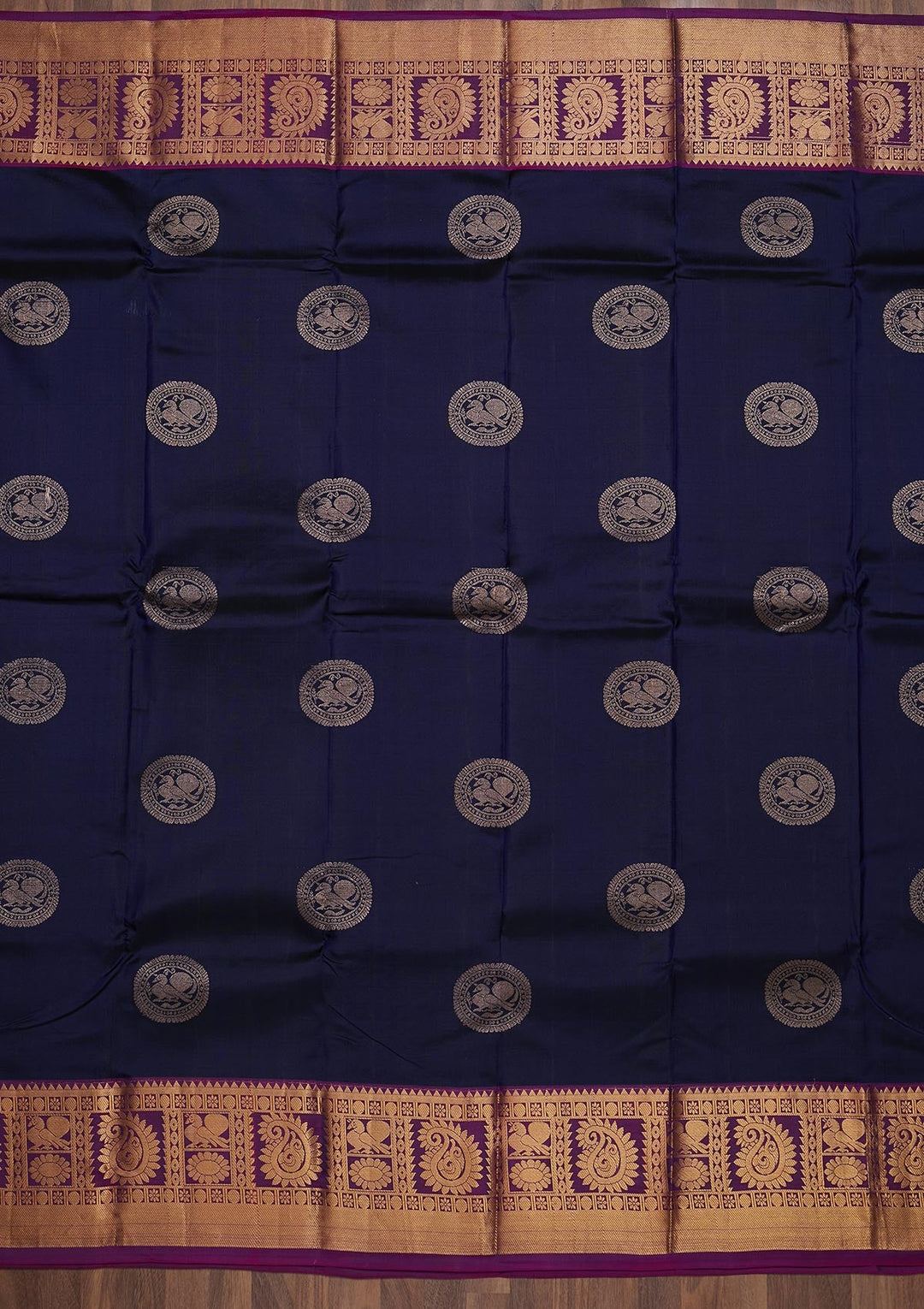 Navy Blue Zariwork Pure Silk Saree-Koskii