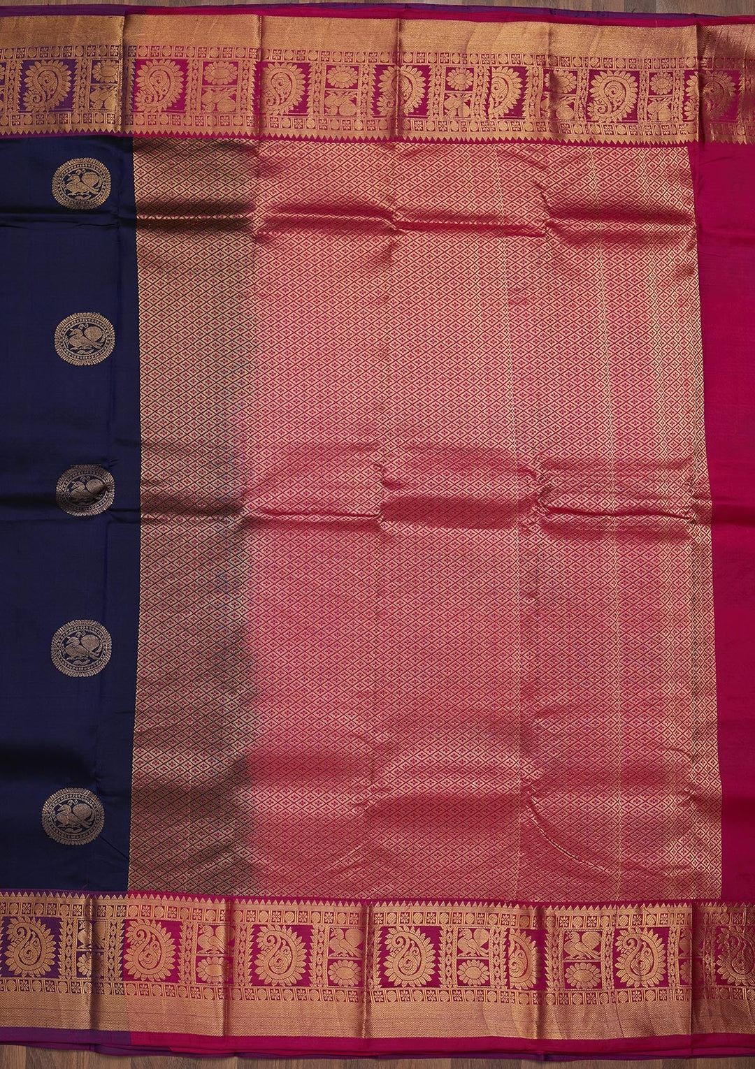 Navy Blue Zariwork Pure Silk Saree-Koskii