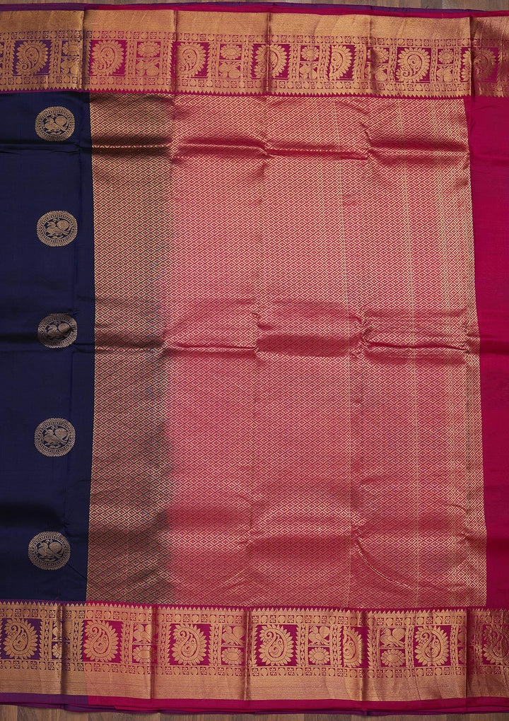 Navy Blue Zariwork Pure Silk Saree-Koskii