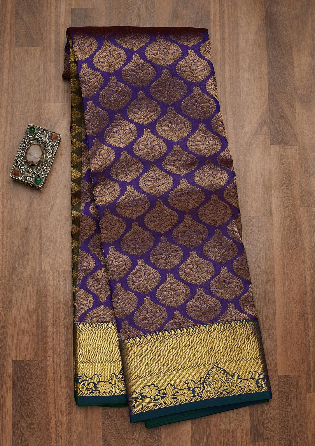 Navy Blue Zariwork Pure Silk Saree-Koskii