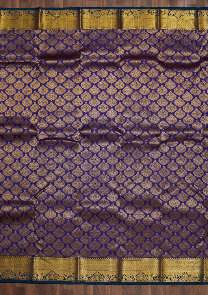 Navy Blue Zariwork Pure Silk Saree-Koskii