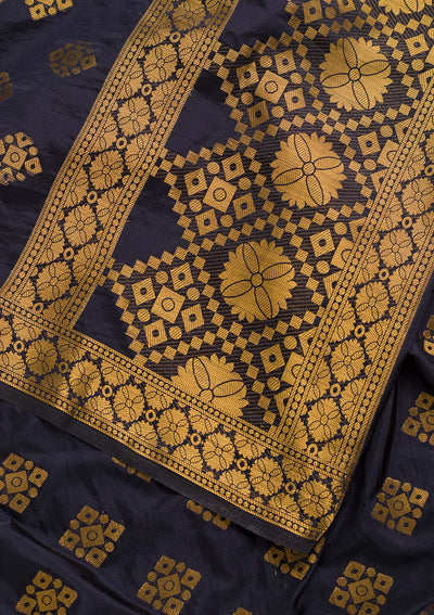 Navy Blue Zariwork Raw Silk Dupatta-Koskii