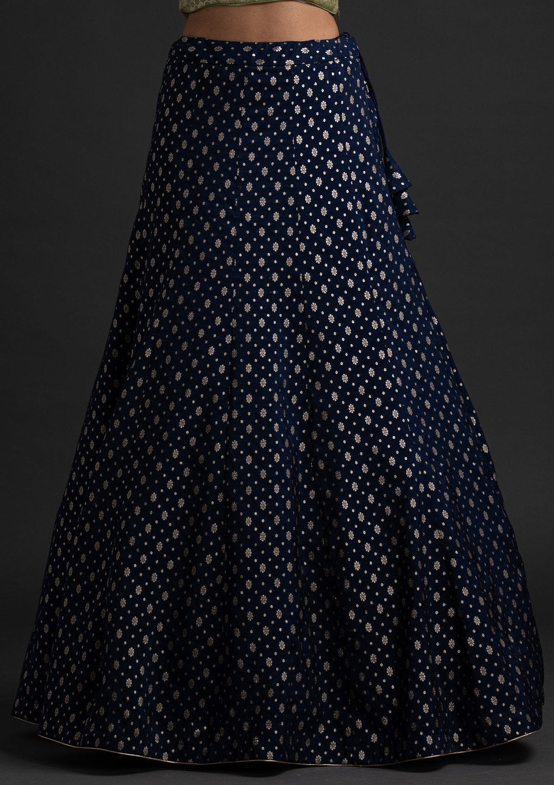 Navy Blue Zariwork Raw Silk Designer Skirt - koskii