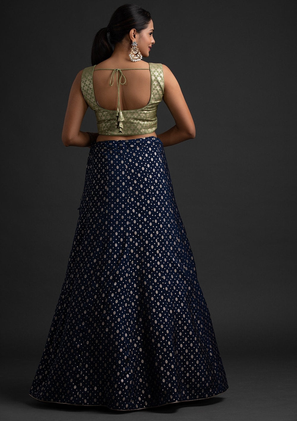 Navy Blue Zariwork Raw Silk Designer Skirt - koskii