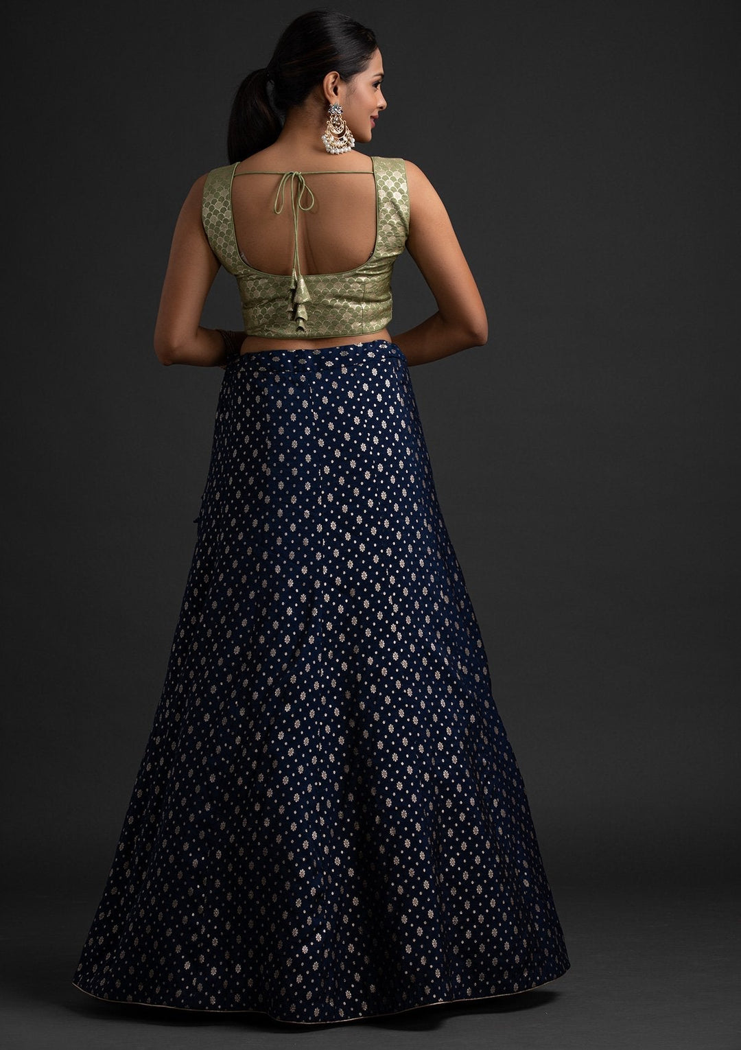 Navy Blue Zariwork Raw Silk Designer Skirt - koskii