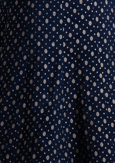 Navy Blue Zariwork Raw Silk Designer Skirt - koskii