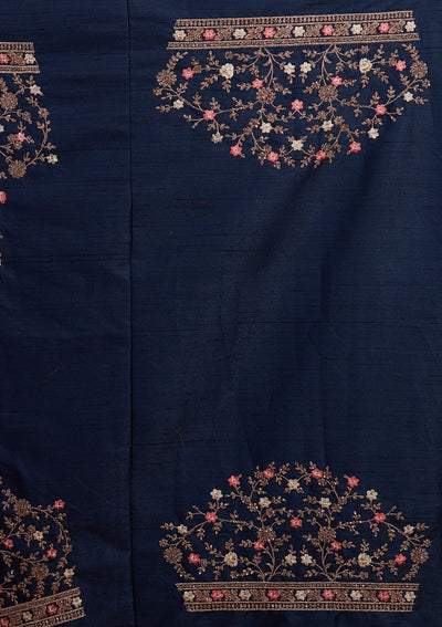 Navy Blue Zariwork Raw Silk Designer Lehenga-Koskii