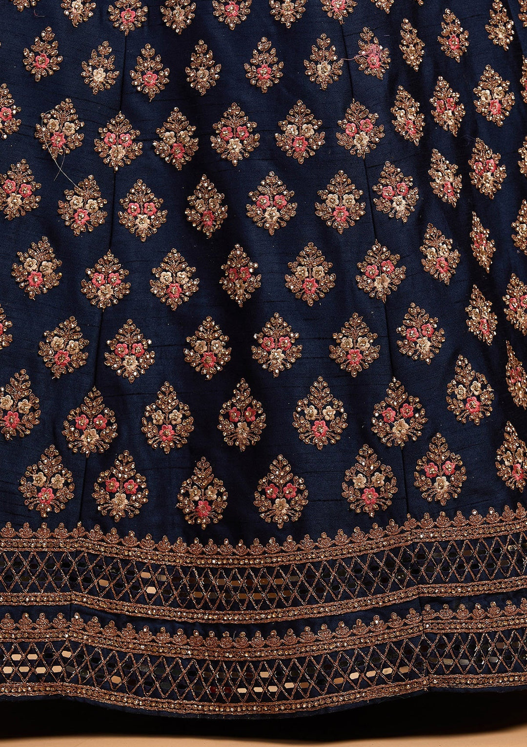 Navy Blue Zariwork Raw Silk Designer Lehenga-Koskii