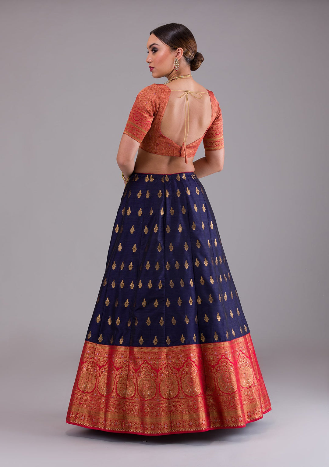 Navy Blue Zariwork Raw Silk Designer Lehenga-Koskii