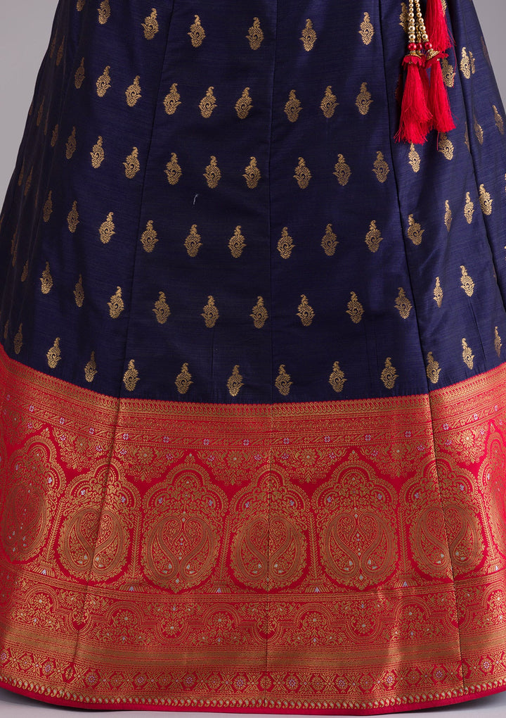 Navy Blue Zariwork Raw Silk Designer Lehenga-Koskii