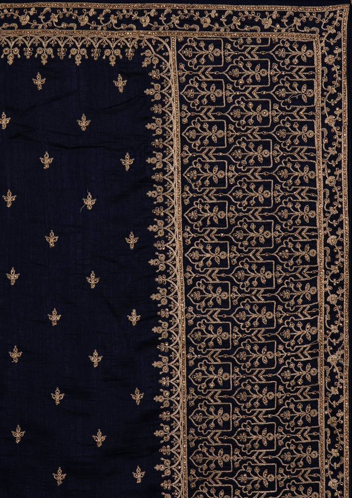 Navy Blue Zariwork Raw Silk Designer Saree - koskii