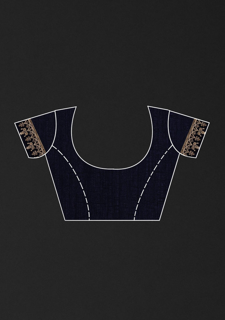 Navy Blue Zariwork Raw Silk Designer Saree - koskii