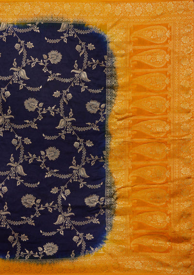 Navy Blue Zariwork Raw Silk Designer Saree - Koskii