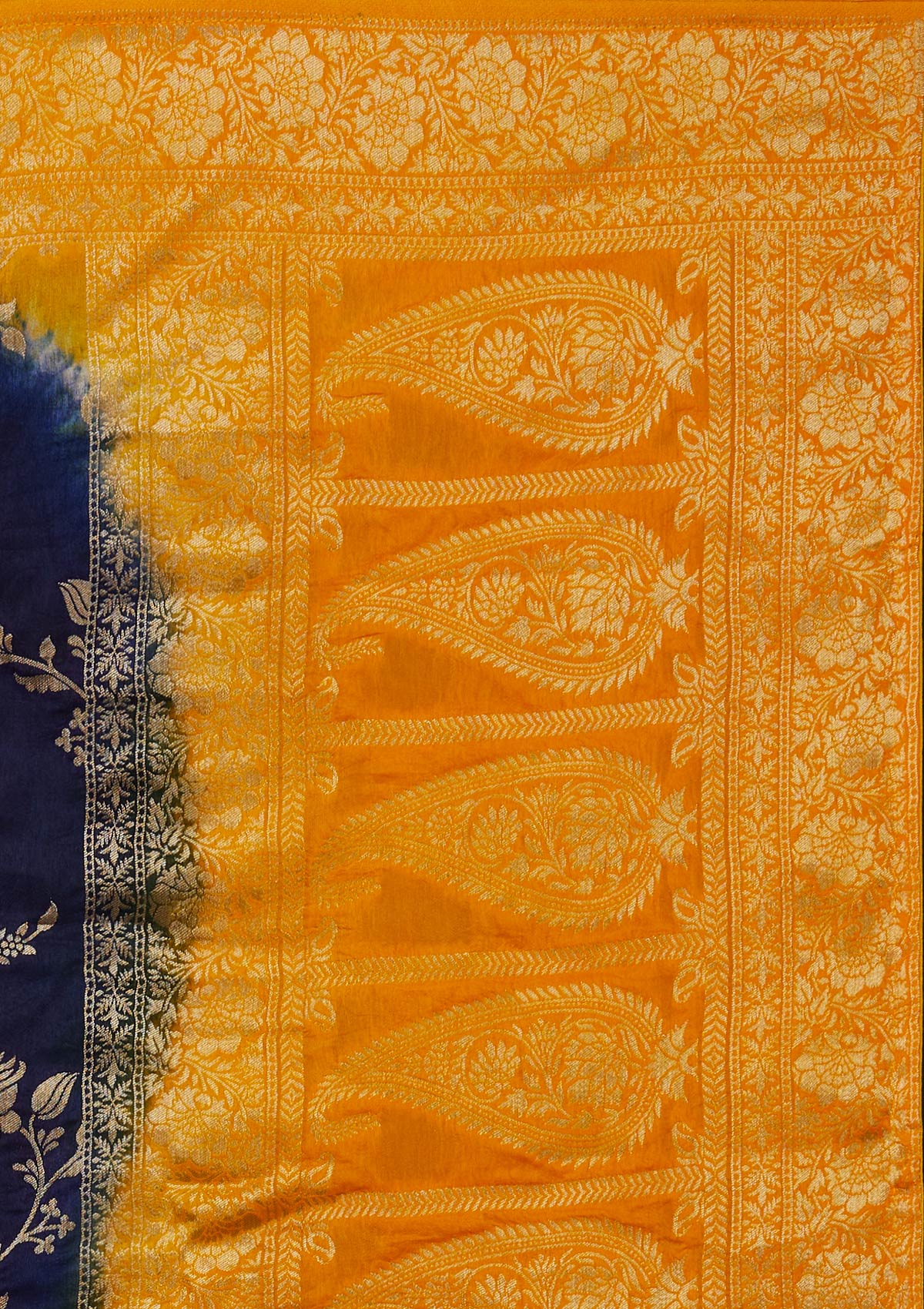 Navy Blue Zariwork Raw Silk Designer Saree - Koskii
