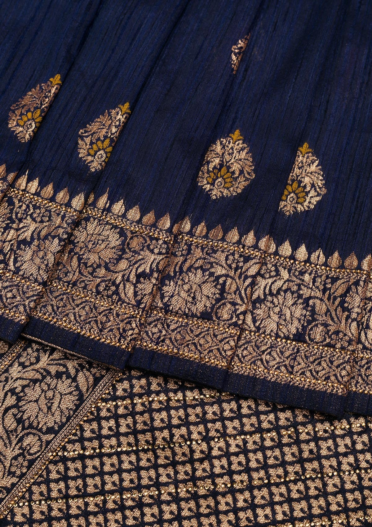 Navy Blue Zariwork Raw Silk Saree-Koskii