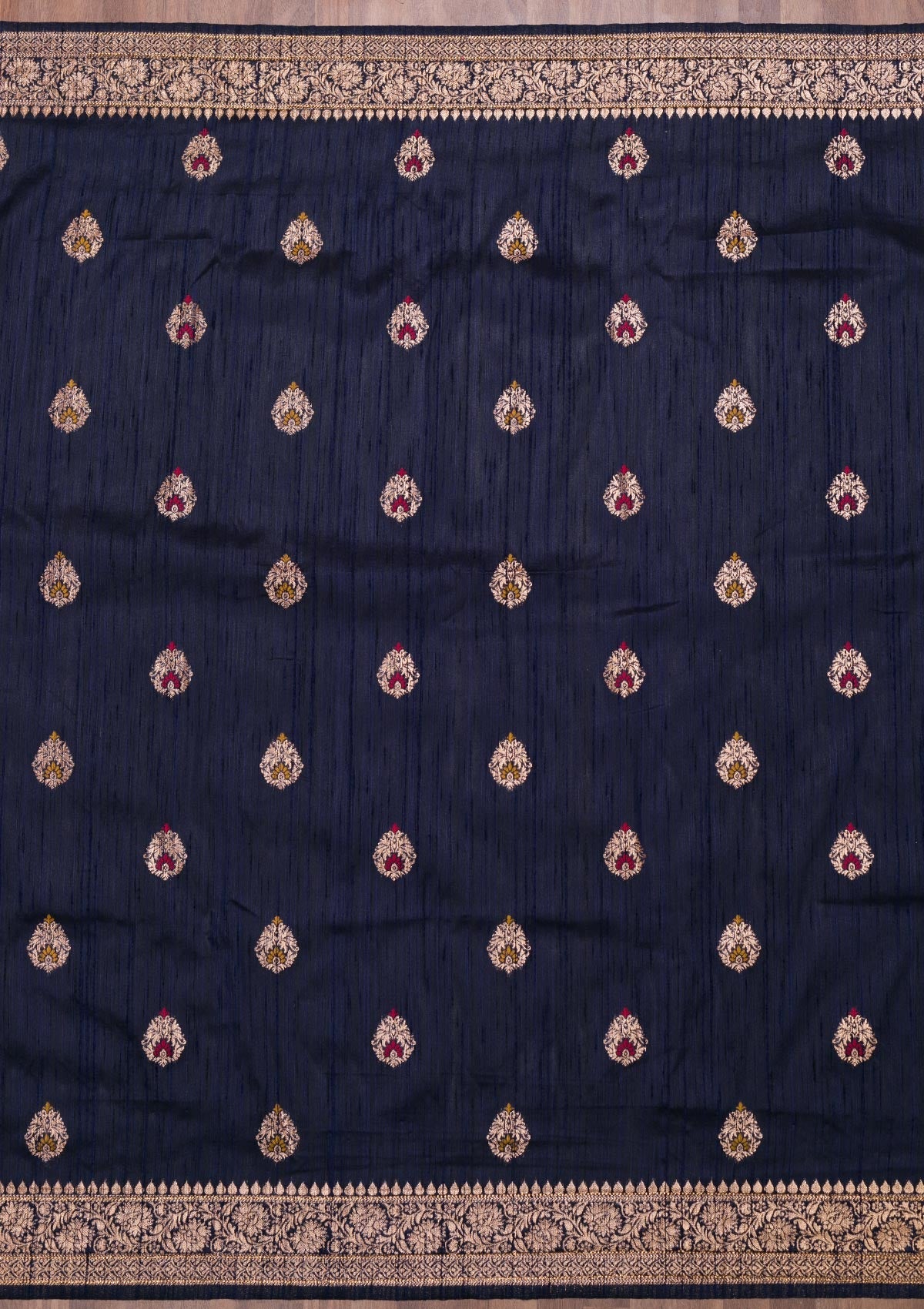 Navy Blue Zariwork Raw Silk Saree-Koskii