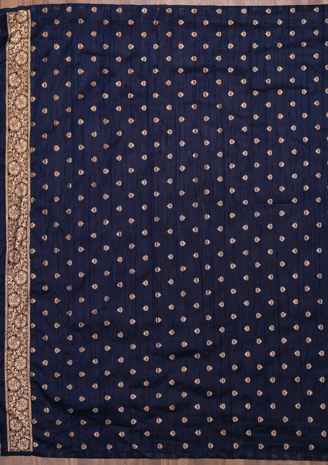 Navy Blue Zariwork Raw Silk Saree-Koskii