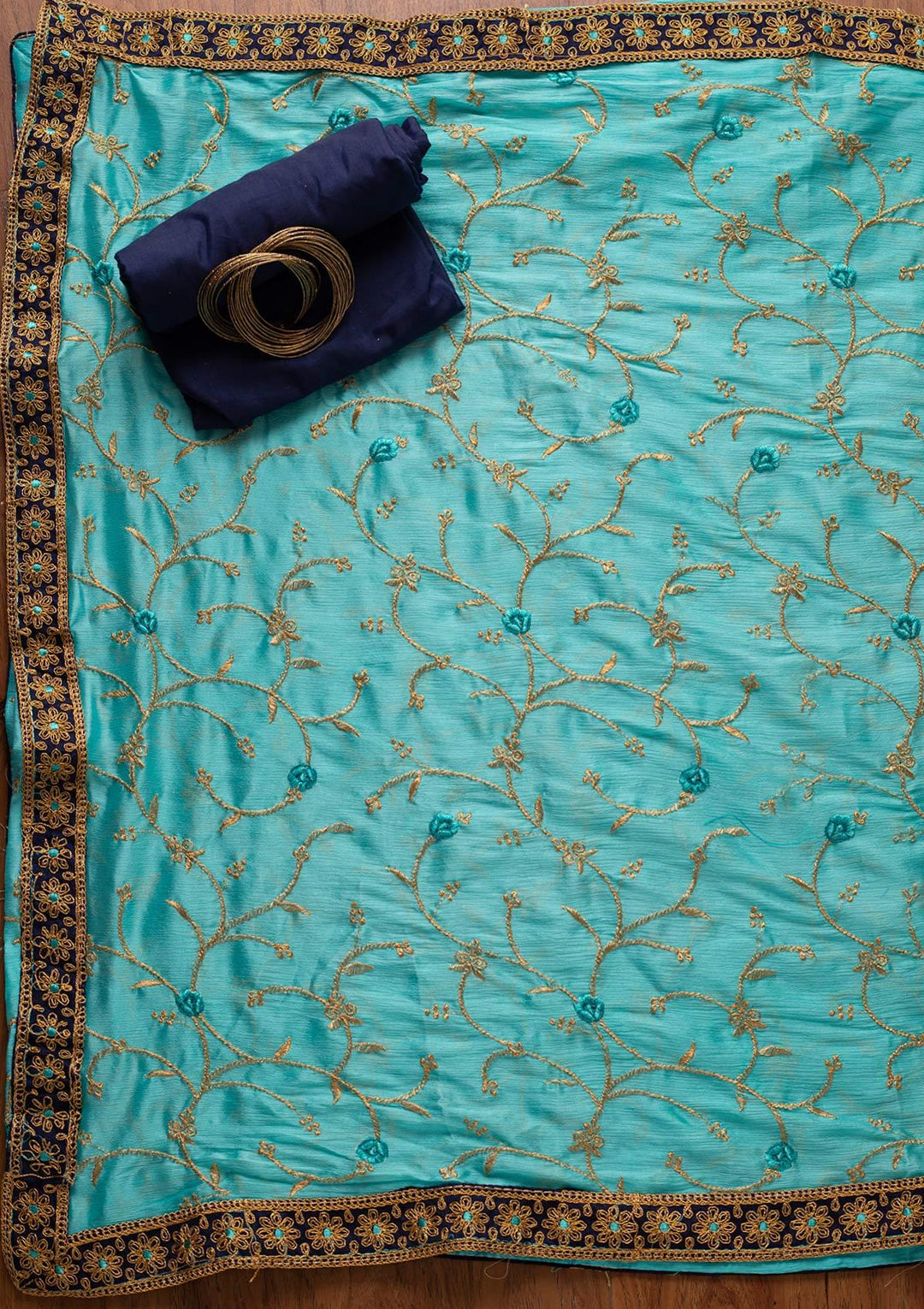 Navy Blue Zariwork Semi Crepe Designer Semi-Stitched Salwar Suit - koskii