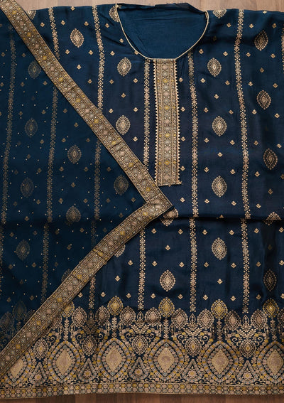 Navy Blue Zariwork Semi Crepe Semi-Stitched Salwar Suit-Koskii
