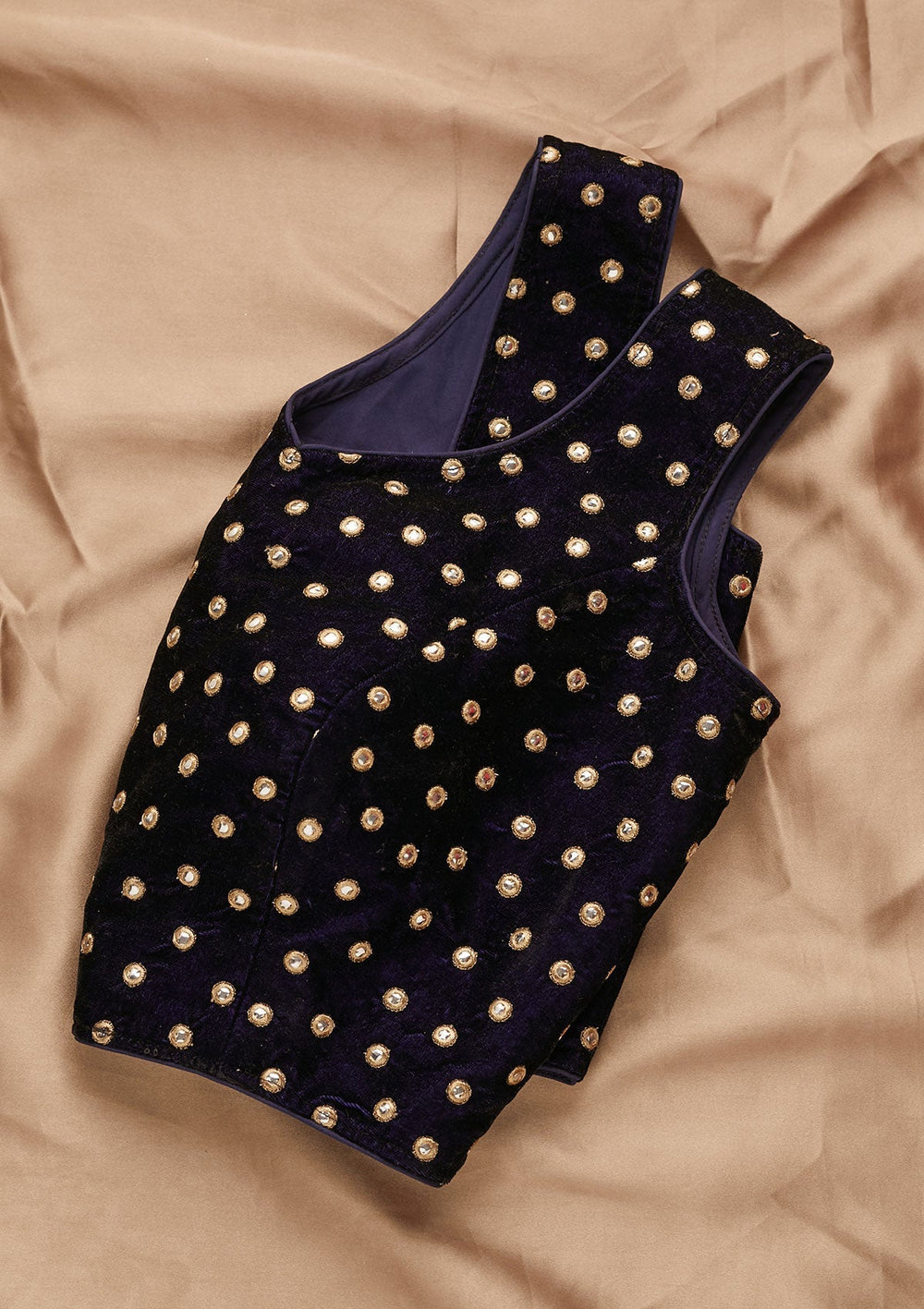 Navy Blue Zariwork Velvet Designer Readymade Blouse - Koskii