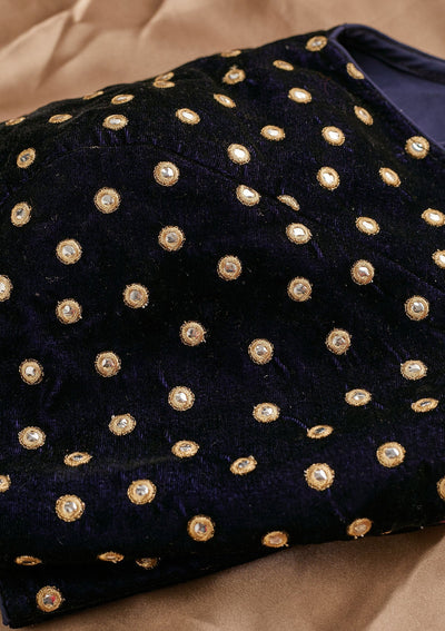 Navy Blue Zariwork Velvet Designer Readymade Blouse - Koskii