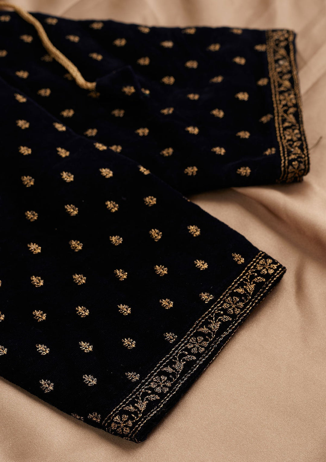 Navy Blue Zariwork Velvet Designer Readymade Blouse - Koskii