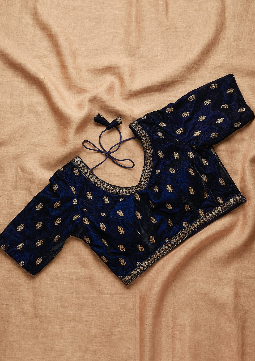 Navy Blue Zariwork Velvet Blouse-Koskii
