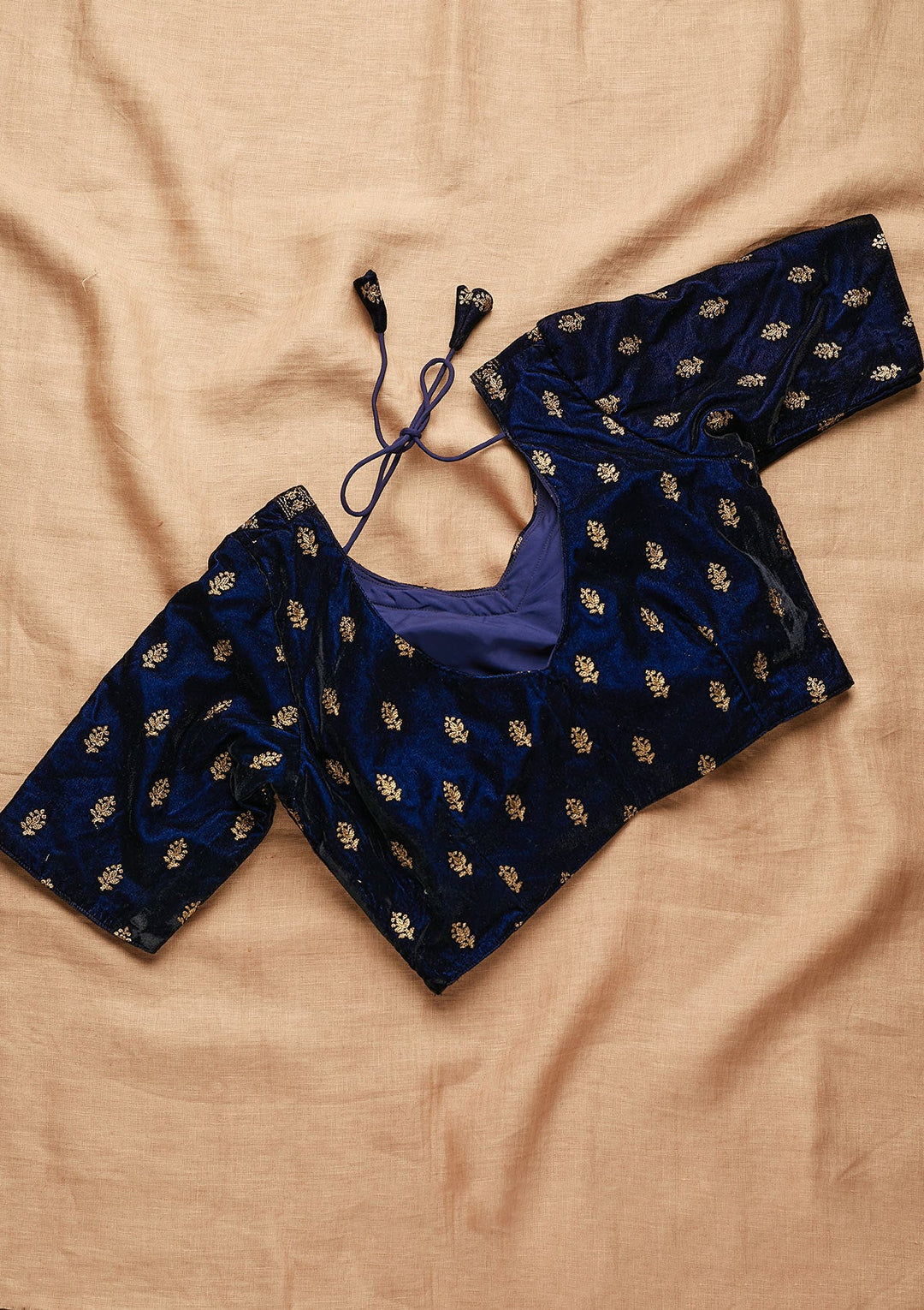 Navy Blue Zariwork Velvet Blouse-Koskii
