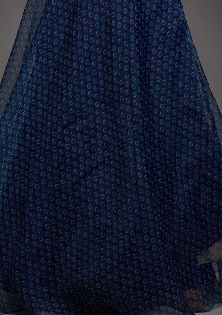 Navy Blue Zariwork Velvet Designer Lehenga-Koskii