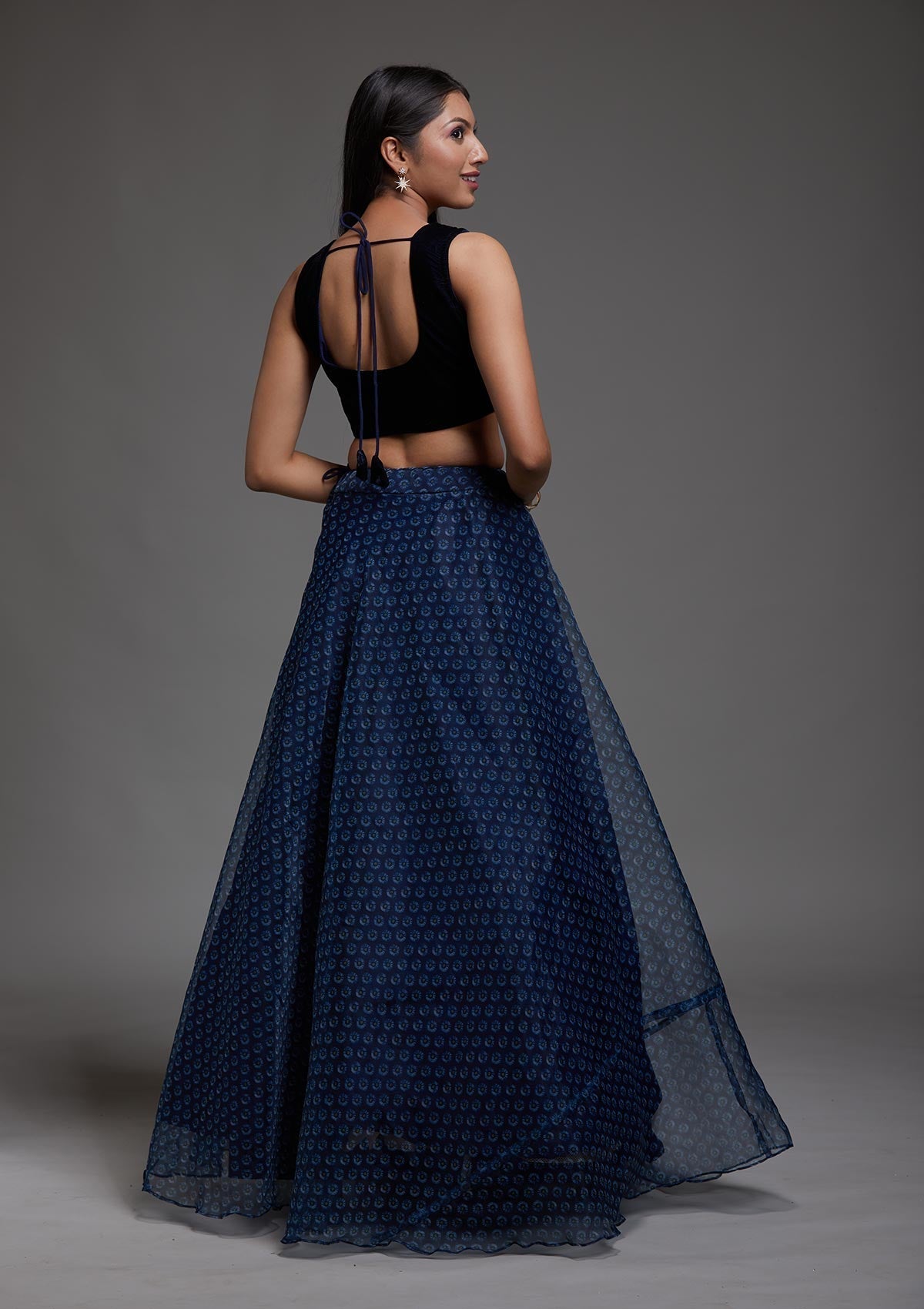 Navy Blue Zariwork Velvet Designer Lehenga-Koskii