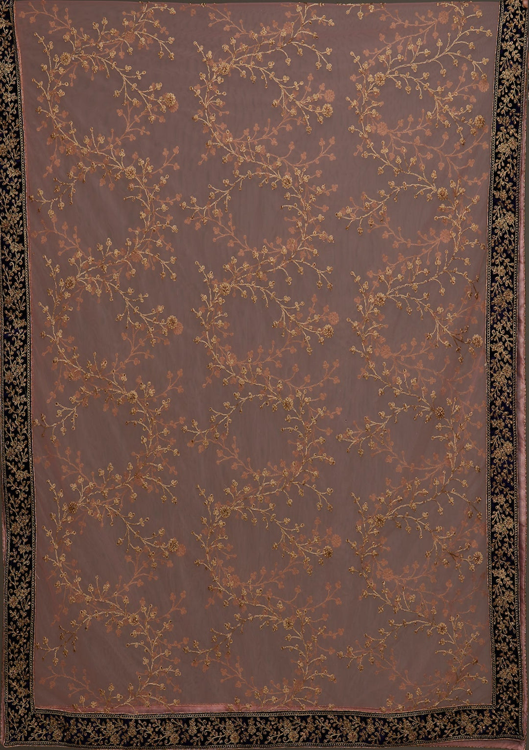 Navy Blue Zariwork Velvet Designer Semi-Stitched Lehenga - Koskii