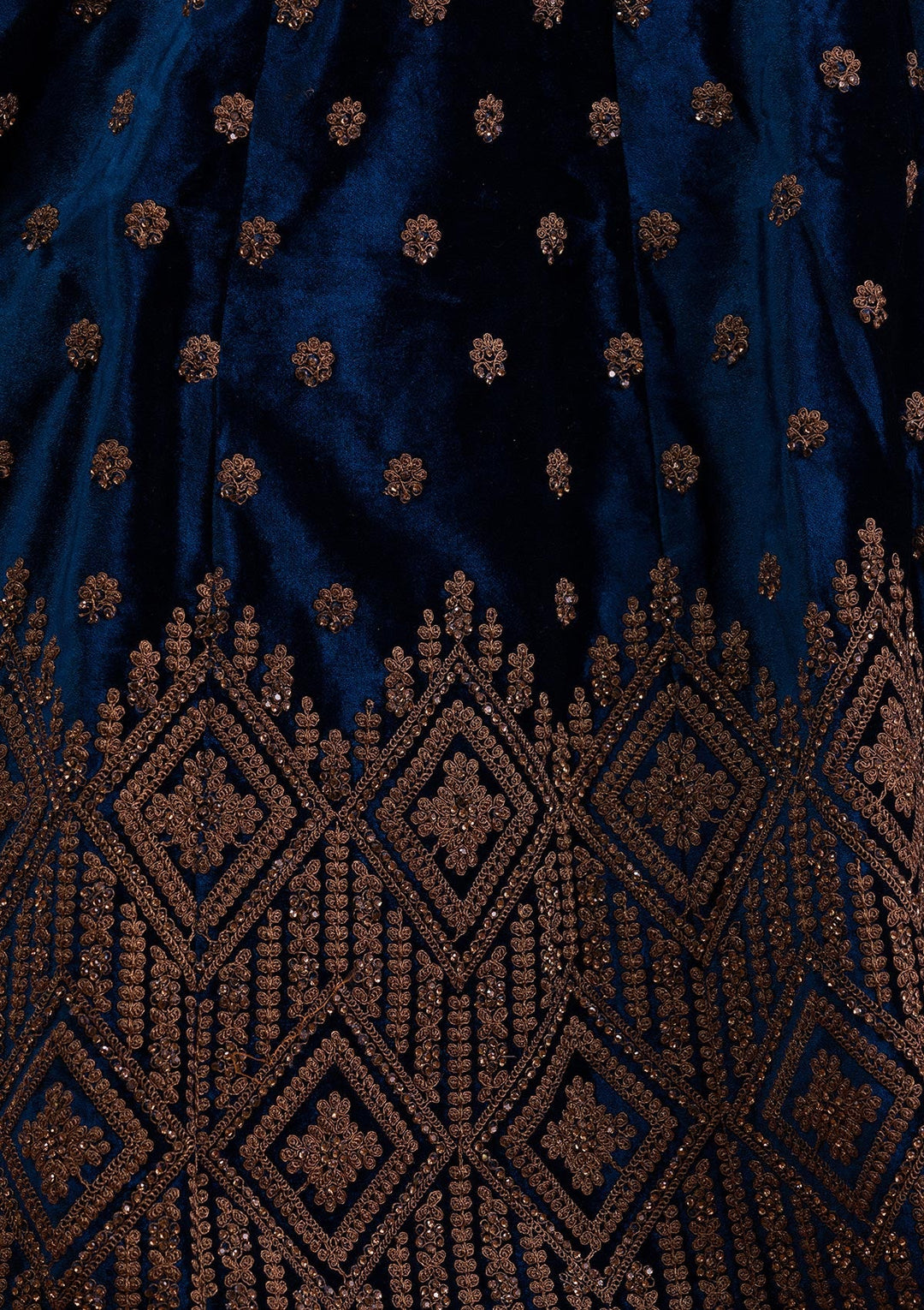 Navy Blue Stonework Velvet Readymade Lehenga-Koskii