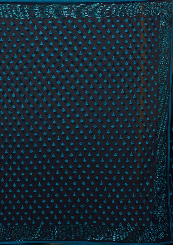 Navy Blue Swarovski Georgette Saree-Koskii