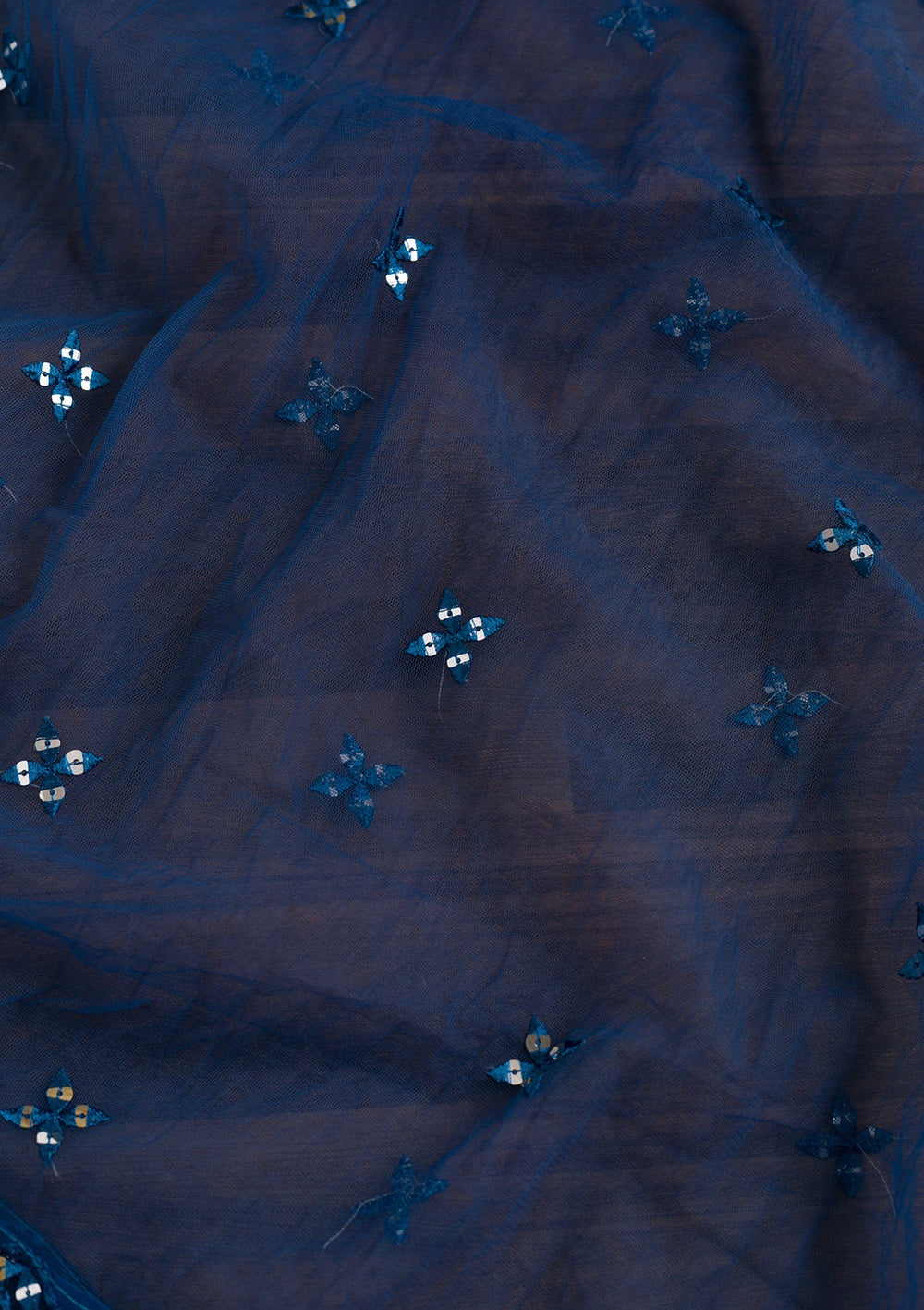 Navy Blue Threadwork Net Dupatta-Koskii