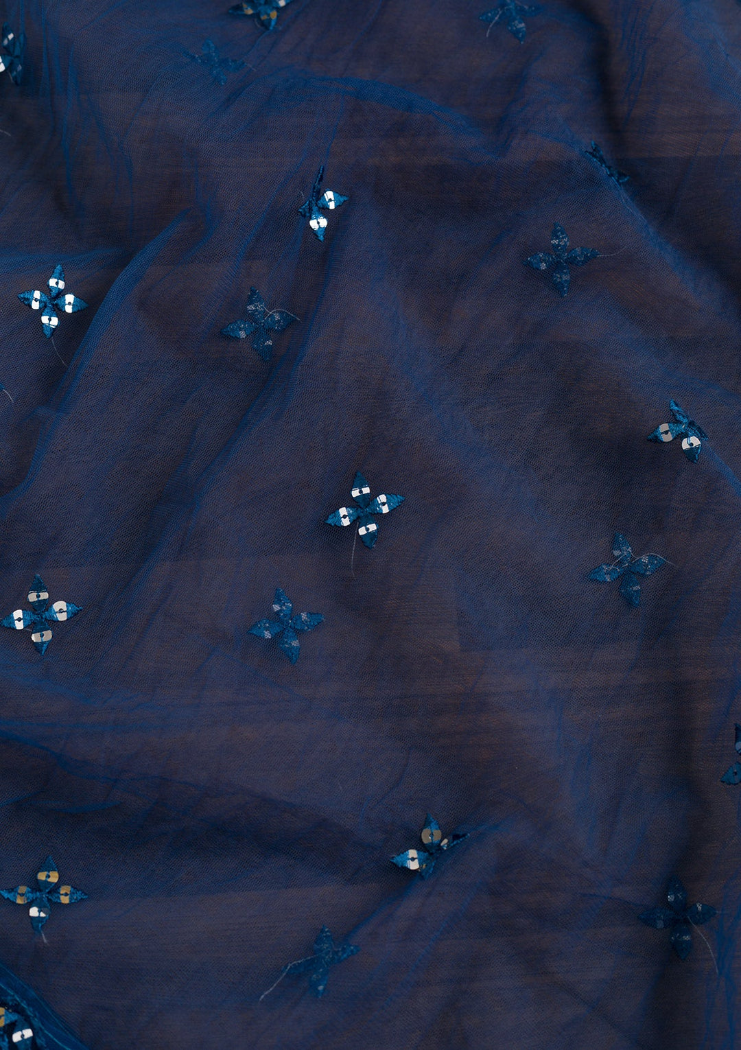 Navy Blue Threadwork Net Dupatta-Koskii