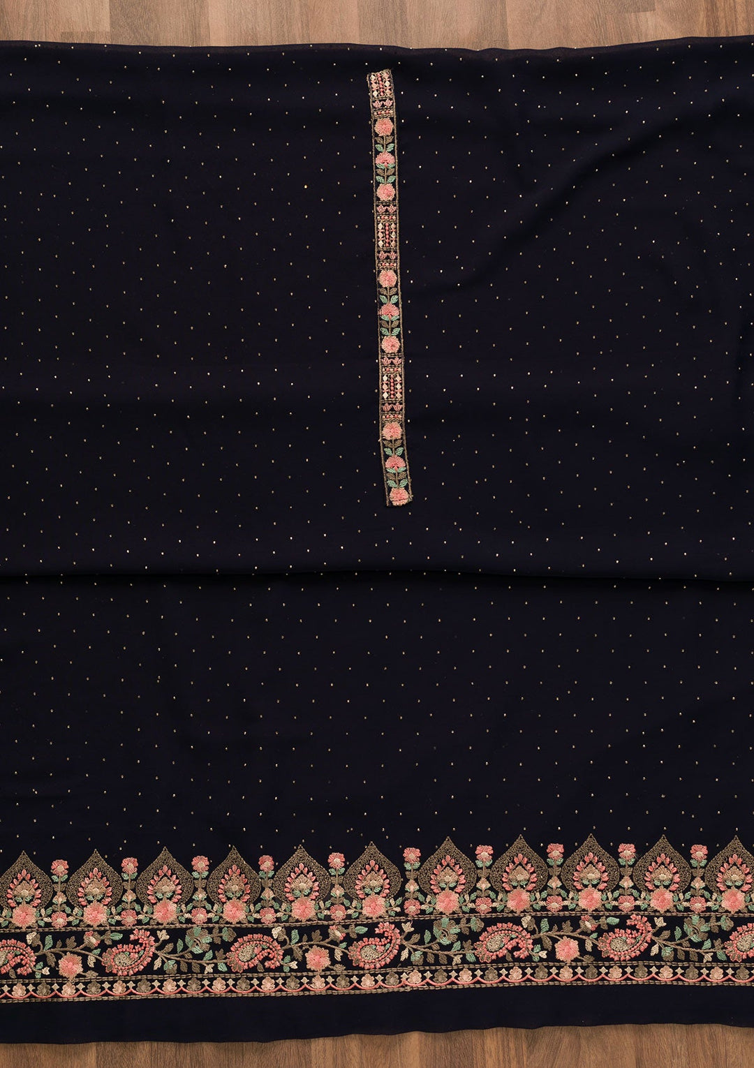 Navy Blue Threadwork Georgette Unstitched Salwar Kameez-Koskii