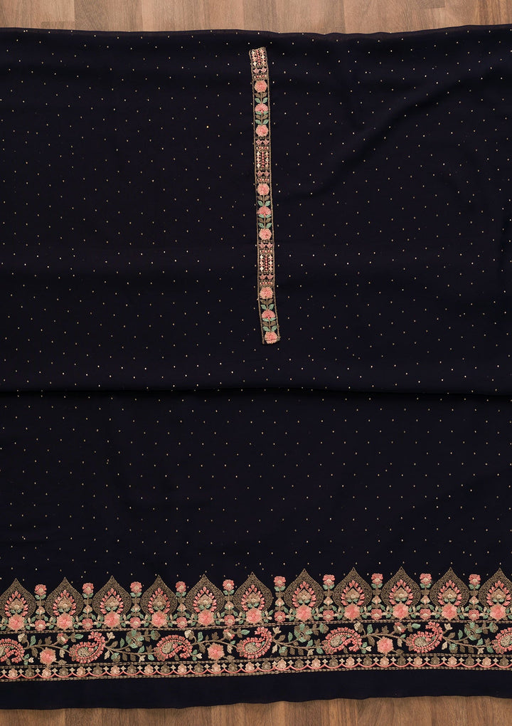 Navy Blue Threadwork Georgette Unstitched Salwar Kameez-Koskii