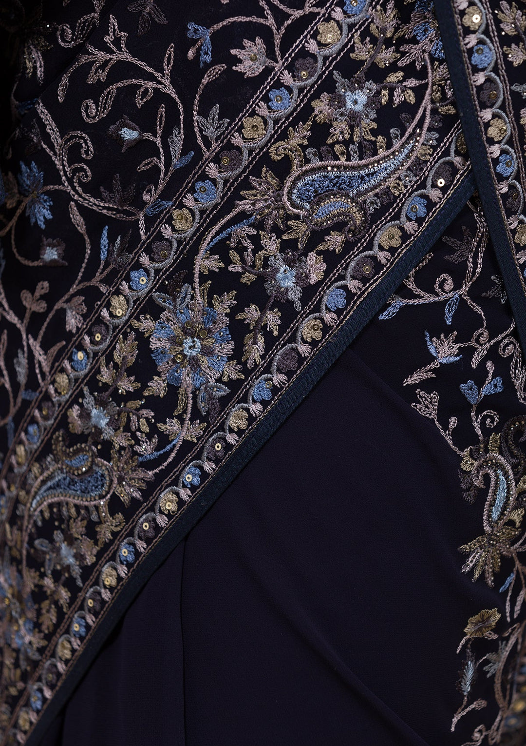 Navy Blue Threadwork Georgette Saree-Koskii