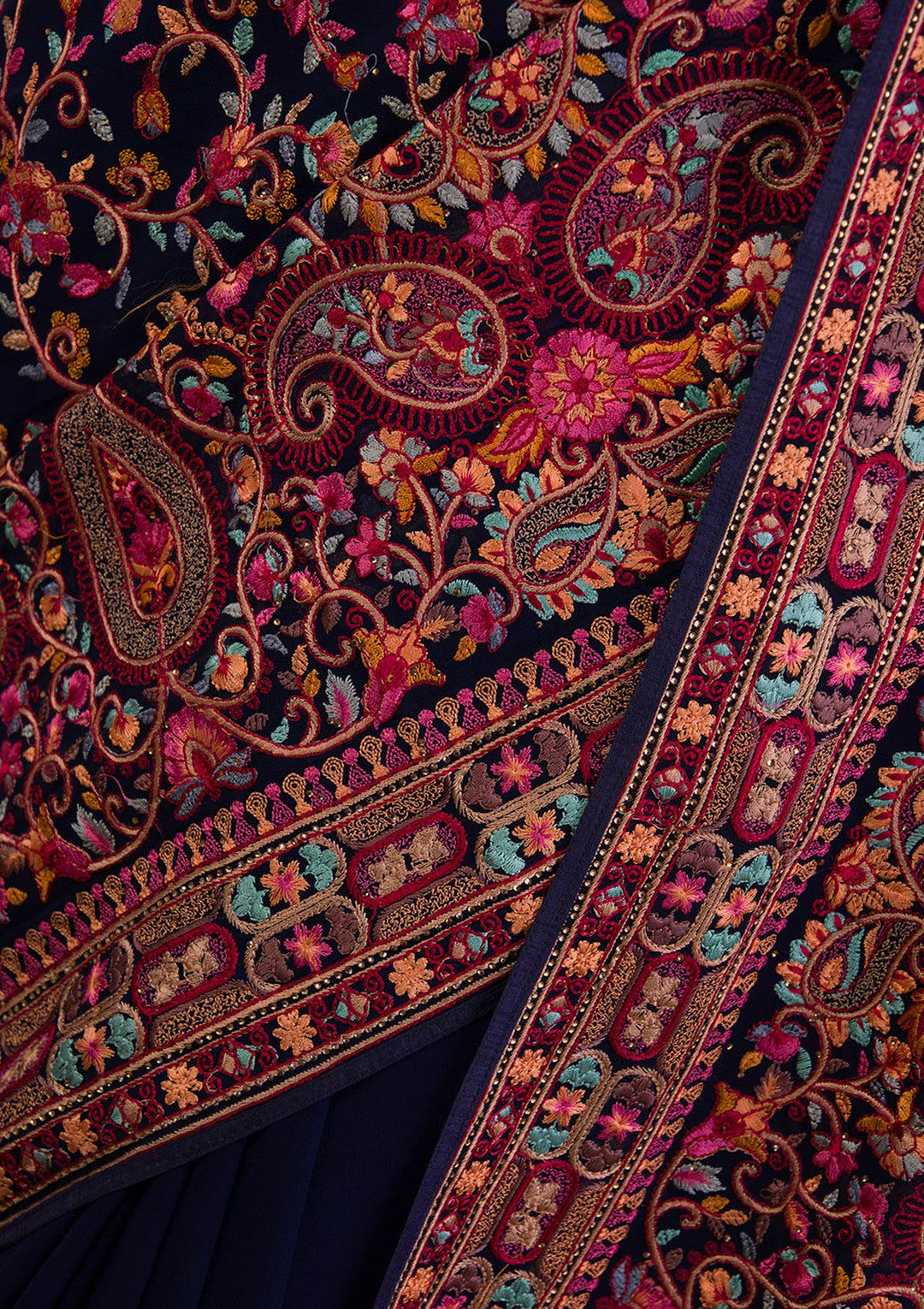 Navy Blue Threadwork Georgette Saree-Koskii