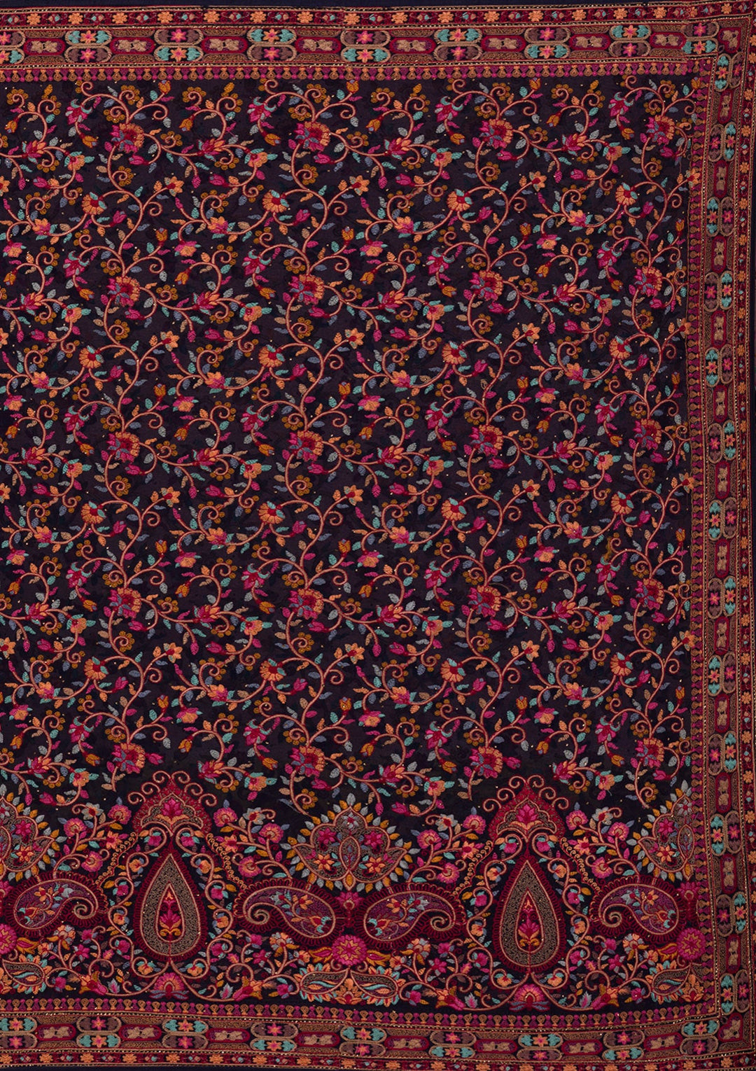 Navy Blue Threadwork Georgette Saree-Koskii