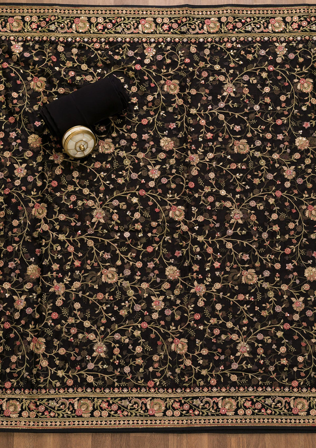 Navy Blue Threadwork Organza Unstitched Salwar Suit-Koskii