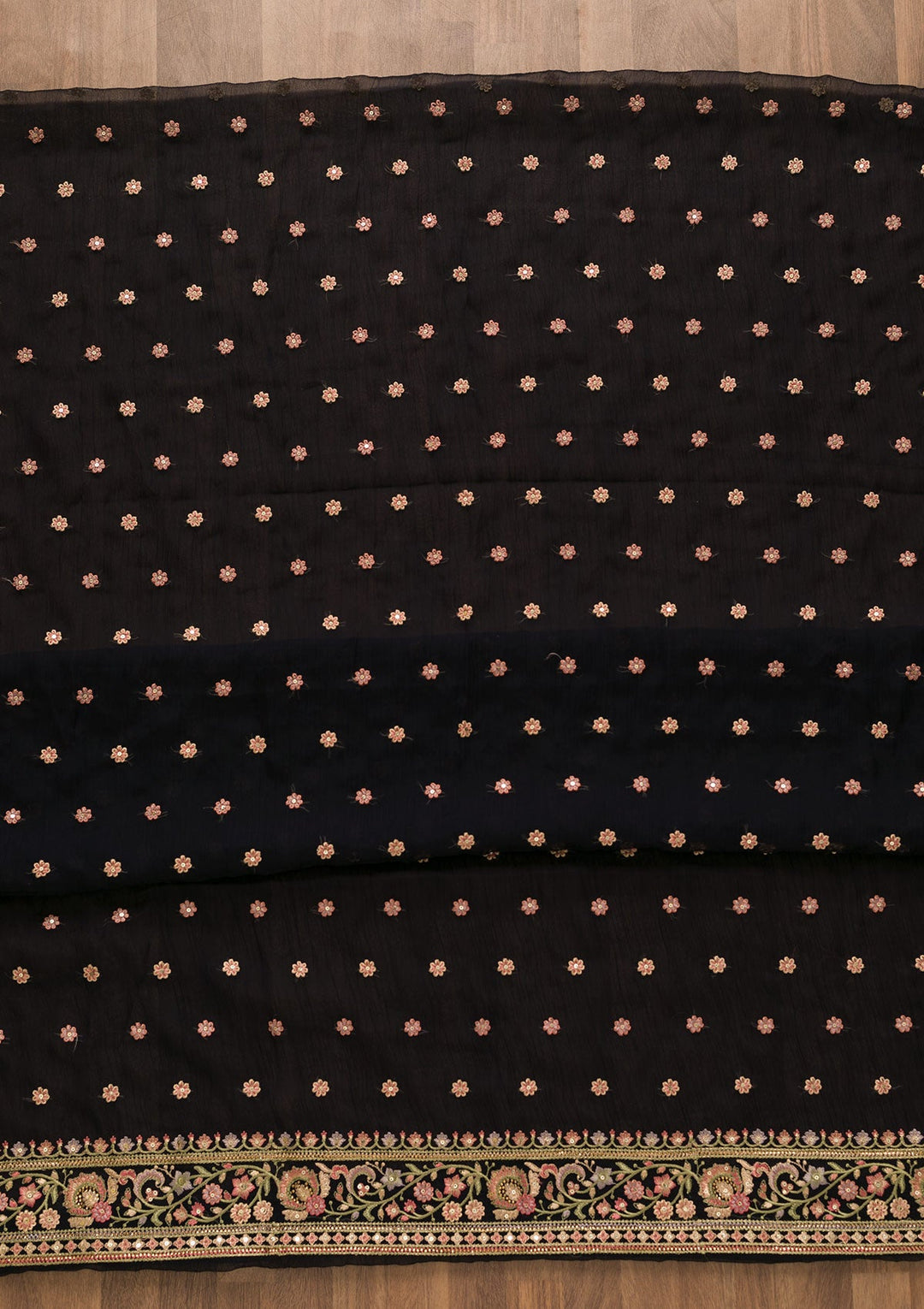 Navy Blue Threadwork Organza Unstitched Salwar Suit-Koskii