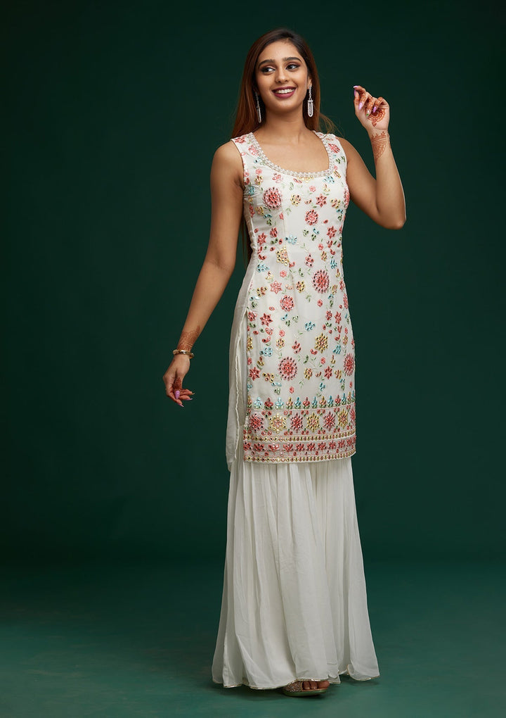Off White Gotapatti Georgette Designer Salwar Suit - Koskii