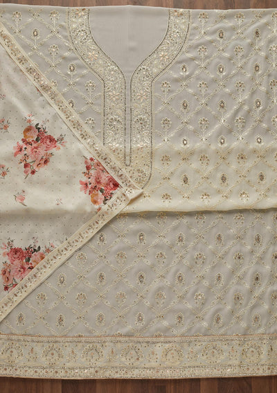 Off White Gotapatti Georgette Semi-Stitched Salwar Suit - Koskii